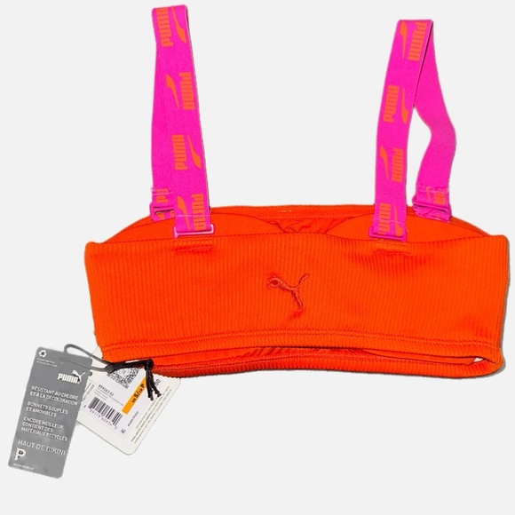 PUMA- NWT Women’s Ribbed Pink & Orange Bikini Top size S - Picture 3 of 10